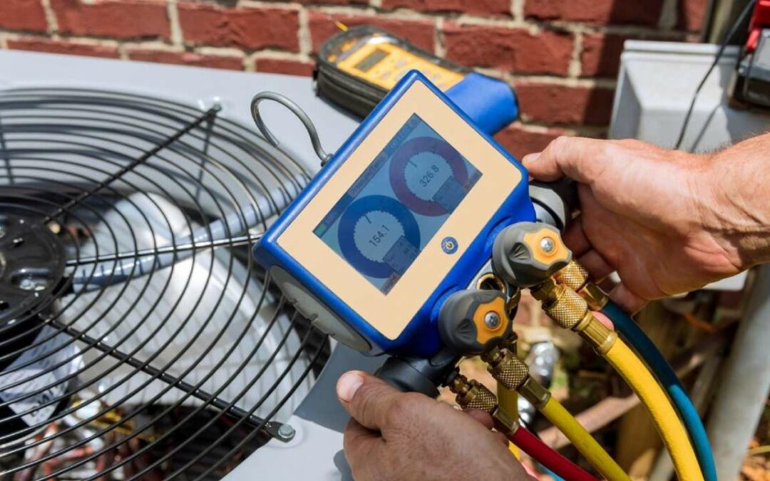A man performing a check on an AC unit